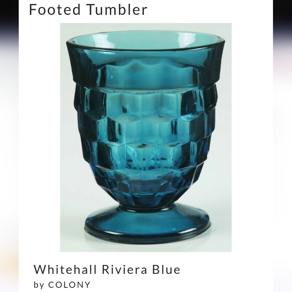 Pair Of Vintage Blue Glass Tumblers, Whitehall Cubist